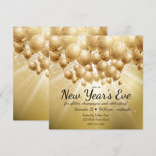 Gouden ballonnen en glitters Nieuwjaarsfeest Kaart (Voorkant / Achterkant)