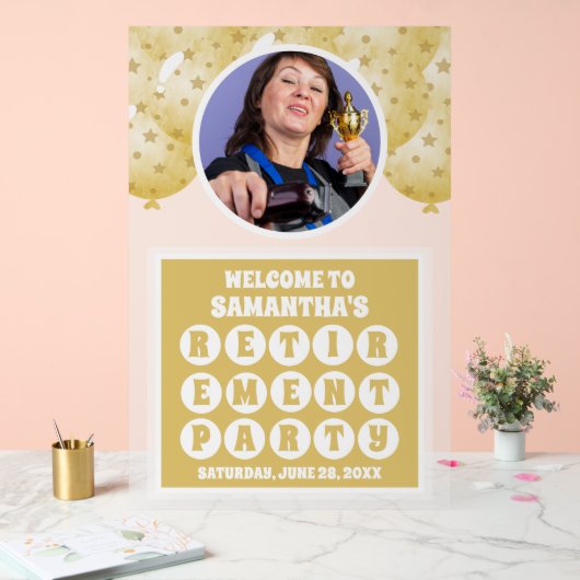 Gouden ballonnen foto Pensioen Welkom Frosted Acryl Bord (Huwelijk)