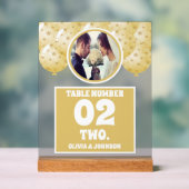 Gouden Ballonnen Foto Trouwtafel Nummer Frosted Acryl Bord (Neutraal)