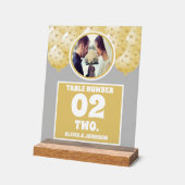 Gouden Ballonnen Foto Trouwtafel Nummer Frosted Acryl Bord (Hoek)