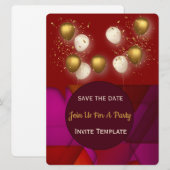 Gouden Ballonnen Glas-in-Lood Feestje Kaart (Voorkant / Achterkant)