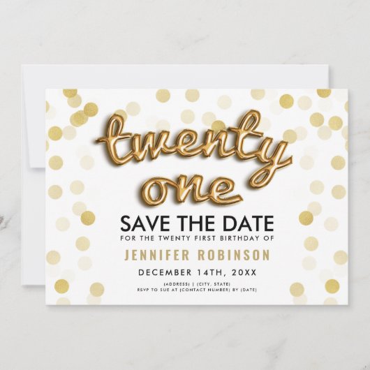 Gouden ballonnen Glitter 21e verjaardag Opslaan va Kaart (Voorkant)