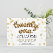 Gouden ballonnen Glitter 21e verjaardag Opslaan va Kaart (Staand voorkant)