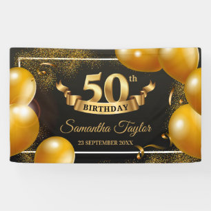 Gouden ballonnen glitter schittert fancy spandoek