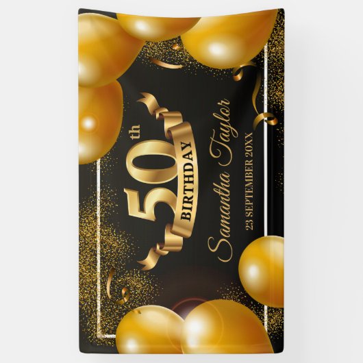 Gouden ballonnen glitter schittert fancy spandoek (Verticaal)