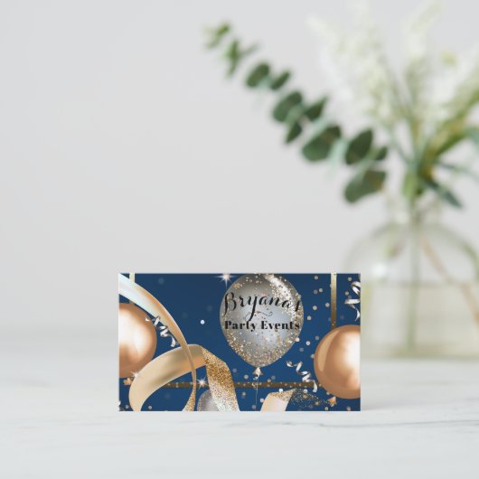 Gouden Ballonnen Navy Blauwe Feest Evenementen Pla Visitekaartje (Staand voorkant)