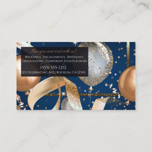 Gouden Ballonnen Navy Blauwe Feest Evenementen Pla Visitekaartje (Achterkant)