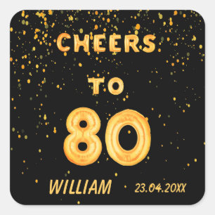 gouden ballonnen op 80ste verjaardag 80 vierkante sticker