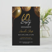 Gouden ballonnen op zwarte achtergrond 60e verjaar kaart (Staand voorkant)