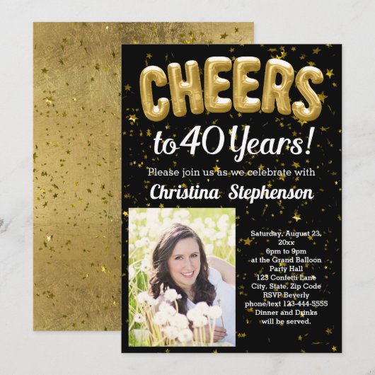 Gouden ballonnen Proost 40 jaar 40e verjaardag Fot Kaart (Voorkant / Achterkant)