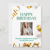 Gouden ballonnen Verjaardag Kaart met geschenken e (Voorkant)