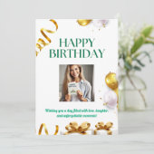 Gouden ballonnen Verjaardag Kaart met geschenken e (Staand voorkant)