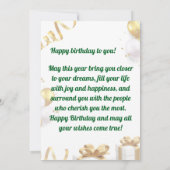 Gouden ballonnen Verjaardag Kaart met geschenken e (Achterkant)