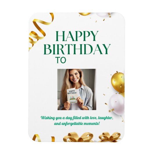 Gouden ballonnen Verjaardag Kaart met geschenken e Magneet (Verticaal)