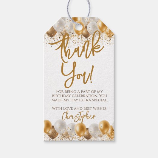 Gouden ballonnen Verjaardagsfeestje Dank u Cadeaulabel (Voorkant)