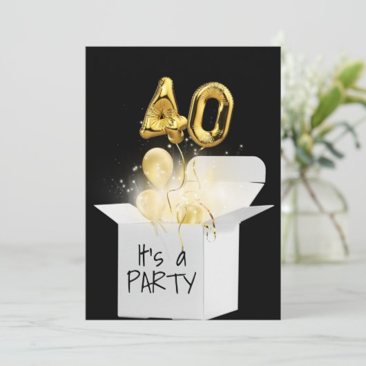 Gouden ballonnen voor 40e verjaardag in witte doos kaart (Staand voorkant)