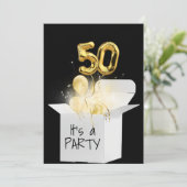 Gouden ballonnen voor 50ste verjaardag in witte do kaart (Staand voorkant)