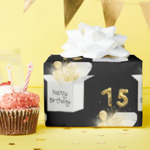 Gouden ballonnen voor 75ste verjaardag in witte do cadeaupapier