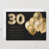Gouden ballonnen zwart 30e verjaardagsfeest kaart (Voorkant)