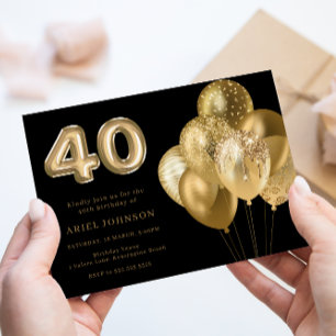 Gouden ballonnen zwart 40e verjaardagsfeestje kaart