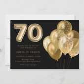 Gouden ballonnen zwart 70e verjaardagsfeest kaart (Voorkant)