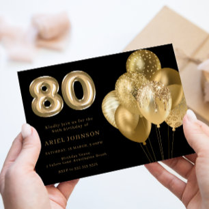 Gouden ballonnen Zwart 80ste verjaardagsfeestje Kaart