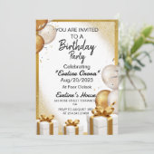Gouden Ballons cadeau verjaardagsuitnodiging Kaart (Staand voorkant)