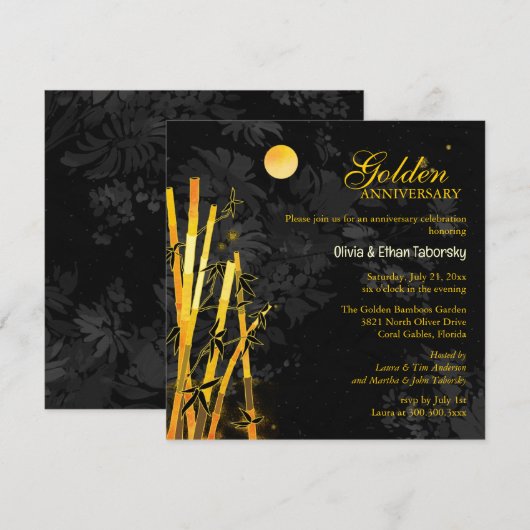 Gouden Bamboe 50ste Gouden Huwelijksjubileum Kaart (Voorkant / Achterkant)