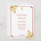 Gouden Bamboe Dubbel Geluk Chinese Huwelijk Kaart (Voorkant)