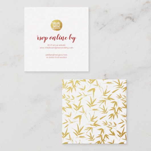 Gouden Bamboe & Dubbel Geluk Chinese RSVP Informatiekaartje (Voorkant / Achterkant)