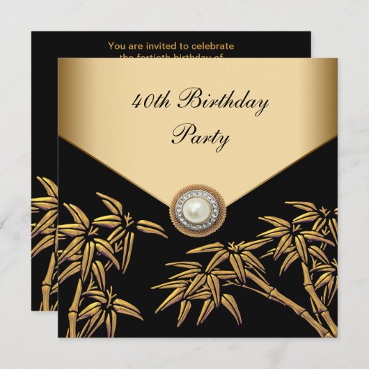 Gouden Bamboe Parel Aziatische 40e Verjaardag Part Kaart (Voorkant / Achterkant)