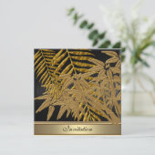 Gouden bamboe verlaat verjaardagsfeestje kaart (Staand voorkant)