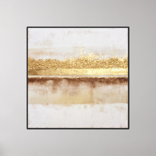 Gouden band op witte en beige lagen – Abstracte ku Canvas Afdruk