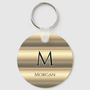 Gouden banden, zwarte naam & monogram sleutelhanger