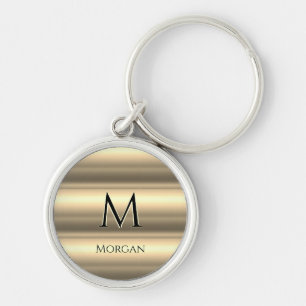 Gouden banden, zwarte naam & monogram sleutelhanger