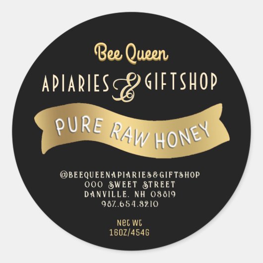 Gouden Banner Honing Label met Decoratieve Tekst (Voorkant)