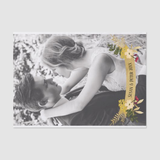 Gouden banner met bloemenoverlay voeg uw eigen fot tissuepapier (Voorkant)