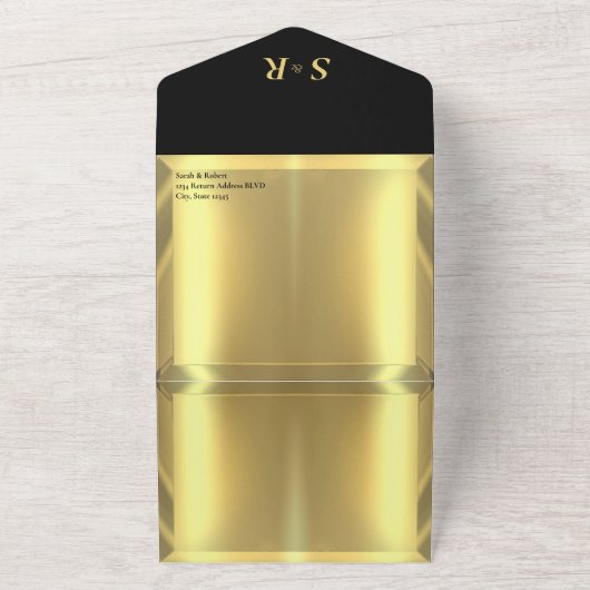 Gouden Bar Elegante Bruiloft All In One Uitnodiging (Buitenkant)