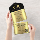 Gouden Bar Elegante Bruiloft All In One Uitnodiging (Afscheurbaar)