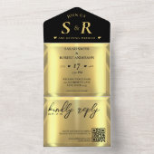 Gouden Bar Elegante Bruiloft All In One Uitnodiging (Binnen)