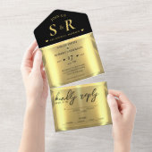 Gouden Bar Elegante Bruiloft All In One Uitnodiging (Afscheurbaar)