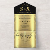 Gouden Bar Elegante Bruiloft All In One Uitnodiging (Binnen)