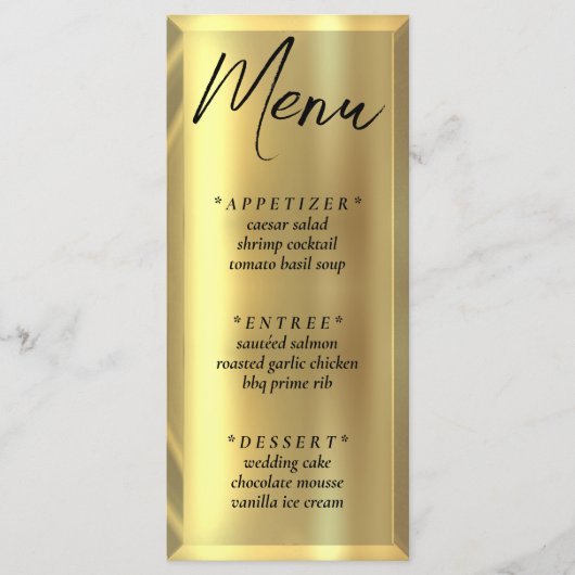 Gouden Bar Elegante Huwelijksreceptie Menu (Voorkant)