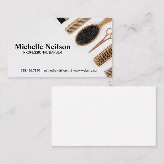 Gouden Barbier Gereedschap Visitekaartje (Voorkant / Achterkant)