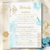 Gouden Barok Blauwgroen  Calligrafie Wedding Informatiekaartje