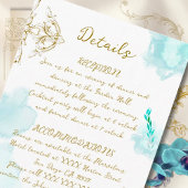 Gouden Barok Blauwgroen Calligrafie Wedding Informatiekaartje