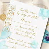 Gouden Barok Blauwgroen  Calligrafie Wedding RSVP Kaartje