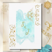 Gouden Barok Blauwgroen  Calligrafie Wedding RSVP Kaartje