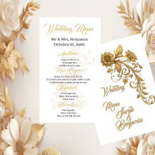 Gouden Barok Bloem Schrift   Elegant Huwelijksmenu Menu