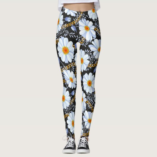 Gouden Barok: Bloemen ketting textuur Leggings (Voorkant)